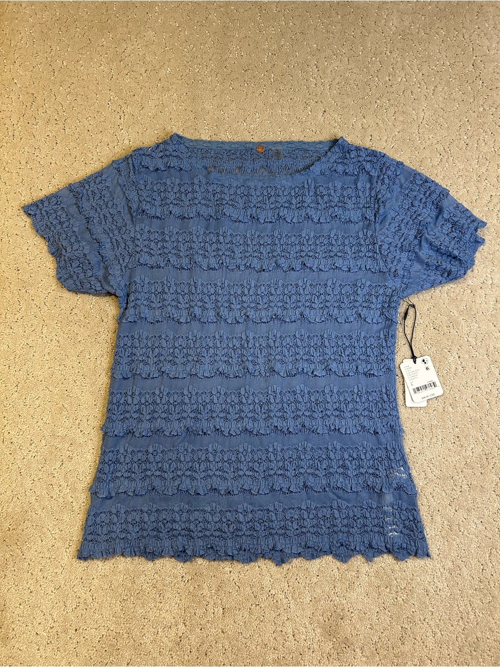 NWT Free People Angelina Lace Tee One Mesh Striped Short Sleeve Blouse Top Large